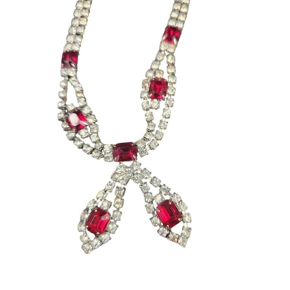 Red Rhinestone & Crystal choker adjustable necklace. - Picture 2 of 6